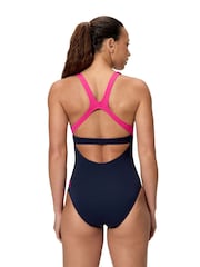 Speedo Blue Solid Flex Band One Piece Swimsuit - Image 5 of 6