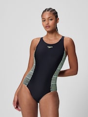 Speedo Black Placement Muscleback One Piece Swimsuit - Image 1 of 3