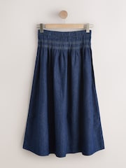 دنيم أزرق داكن - تنورة ماكسي بخصر مجمع - صورة 5 من 7