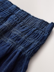 دنيم أزرق داكن - تنورة ماكسي بخصر مجمع - صورة 6 من 7