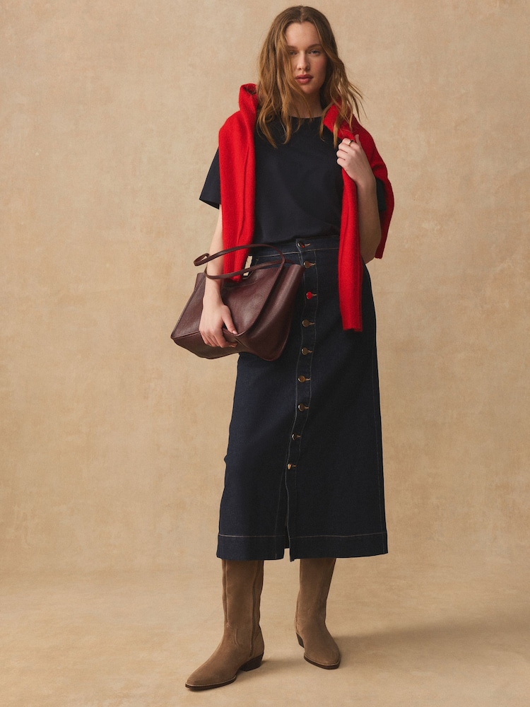 Rinse Blue Button Through Maxi Denim Skirt - Image 1 of 7