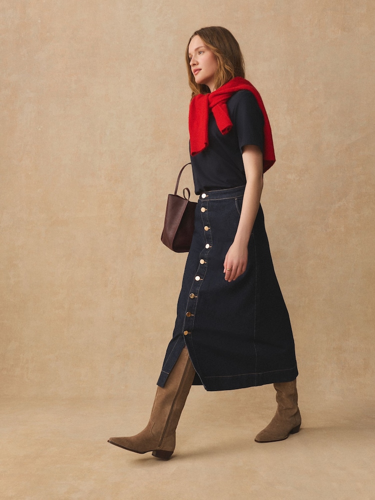 Rinse Blue Button Through Maxi Denim Skirt - Image 2 of 7