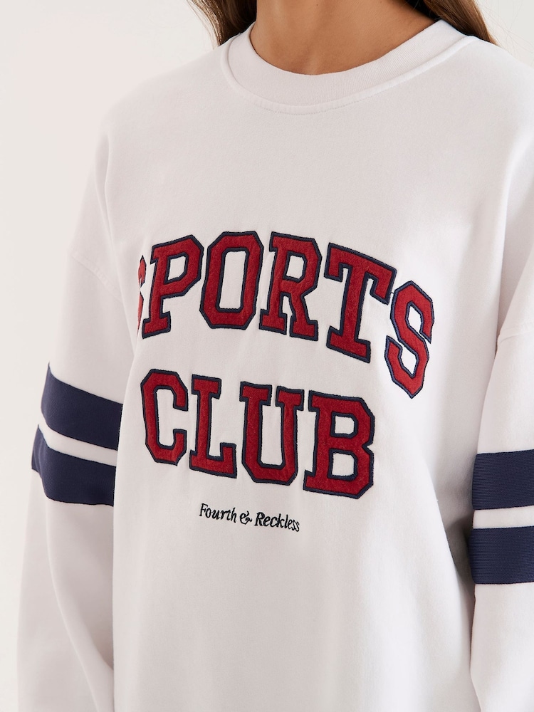 4th & Reckless White Oversized Sports Club Slogan Sweatshirt - Image 5 of 5