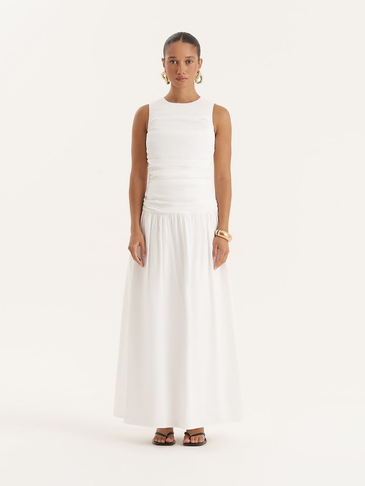 4th & Reckless White Cotton Poplin Drop Waist Maxi Dress - Image 1 of 6