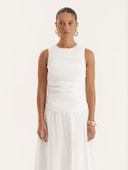 4th & Reckless White Cotton Poplin Drop Waist Maxi Dress - Image 4 of 6