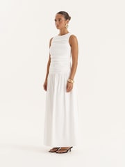 4th & Reckless White Cotton Poplin Drop Waist Maxi Dress - Image 5 of 6