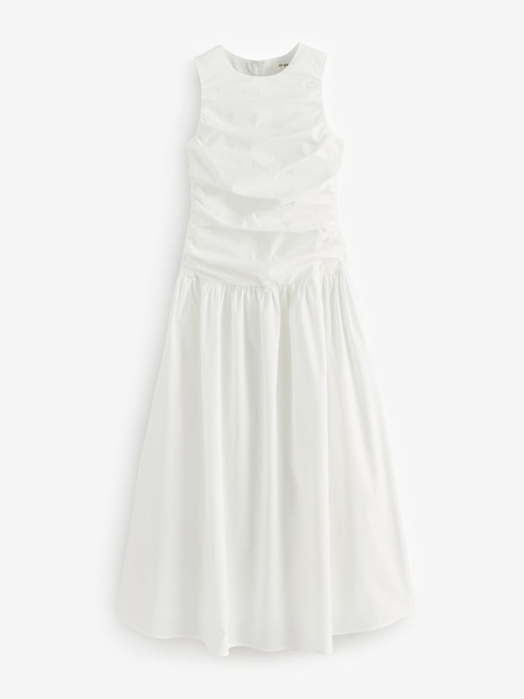 4th & Reckless White Cotton Poplin Drop Waist Maxi Dress - Image 6 of 6