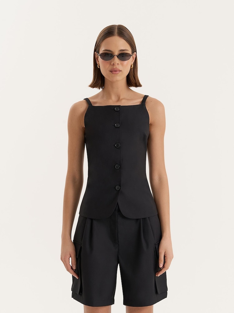 4th & Reckless Black Square Neckline Tailored Waistcoat - Image 1 of 4