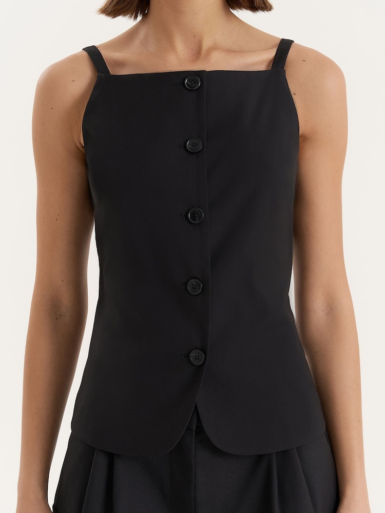 4th & Reckless Black Square Neckline Tailored Waistcoat - Image 4 of 4