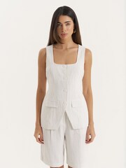 4th & Reckless White Pinstripe Square Neck Waistcoat - Image 1 of 5