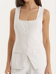 4th & Reckless White Pinstripe Square Neck Waistcoat - Image 4 of 5