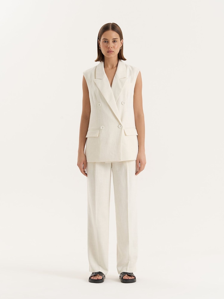 4th & Reckless Cream Double Breasted Longline Waistcoat - Image 1 of 7