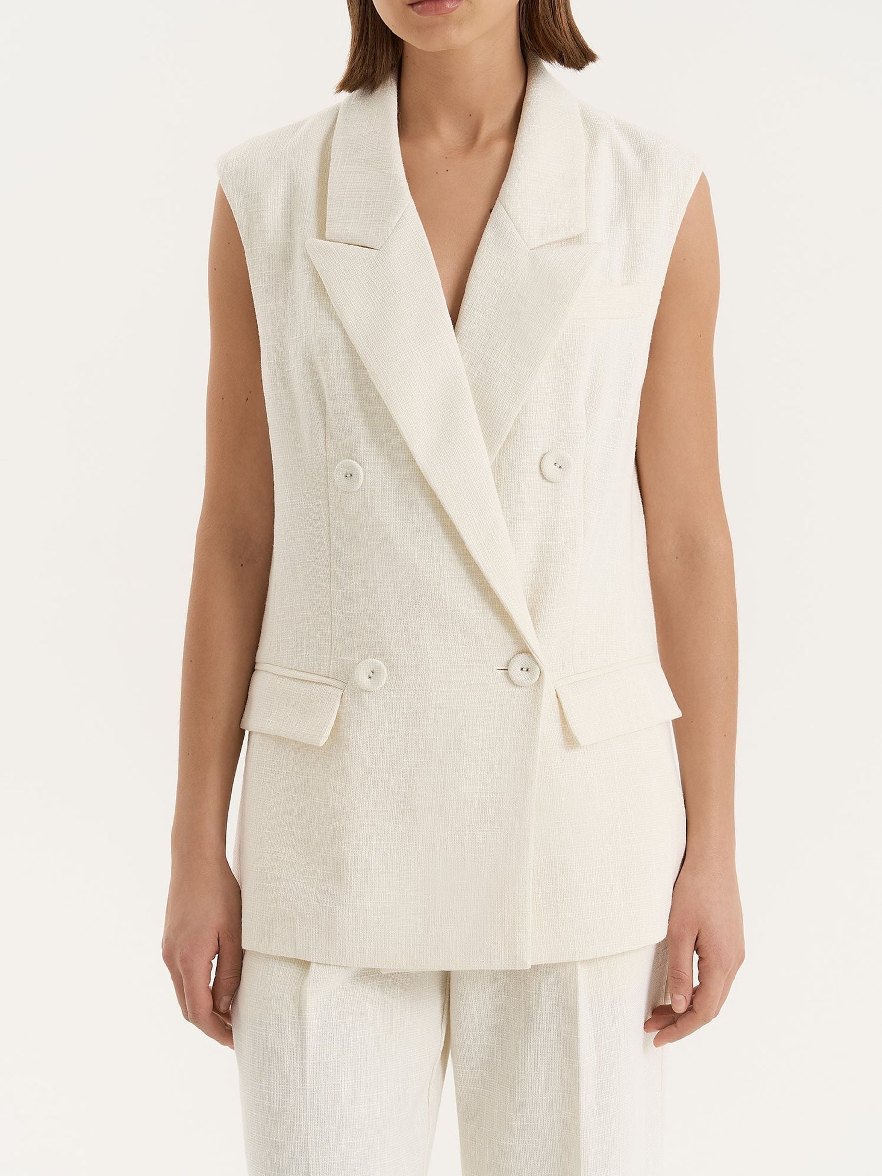 Buy 4th & Reckless Cream Double Breasted Longline Waistcoat from