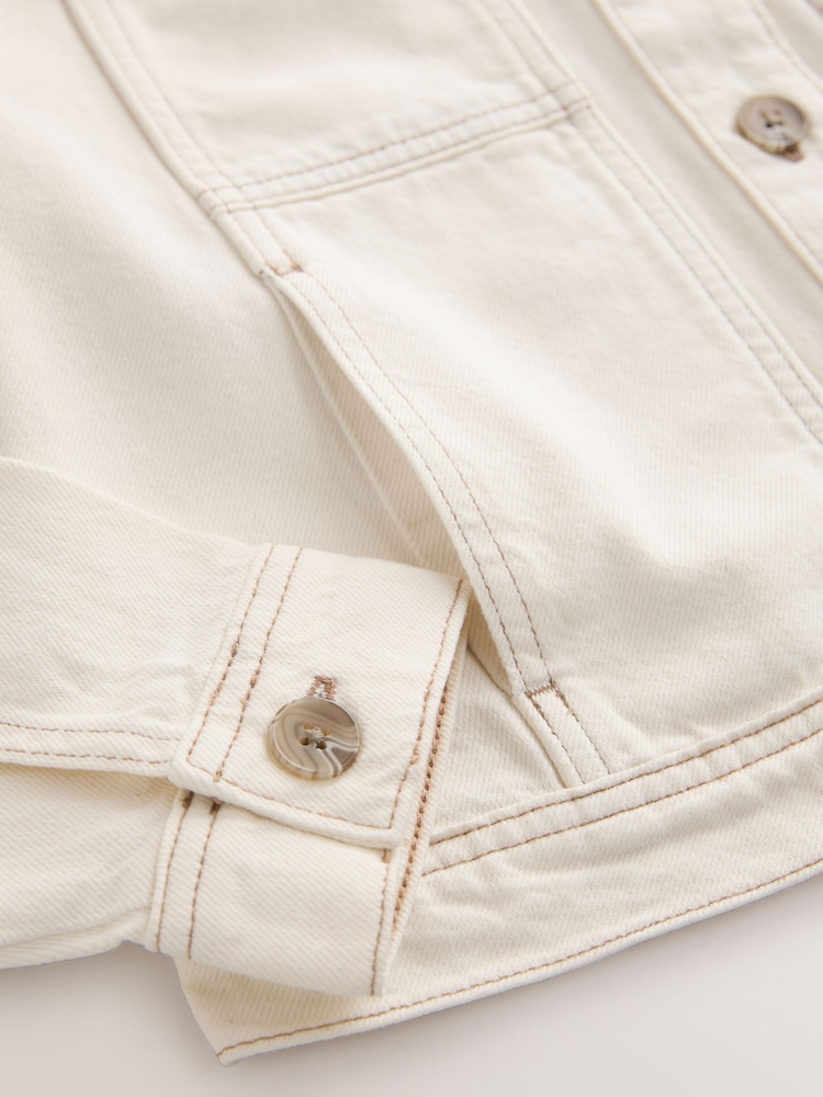 棕褐色 - 无领牛仔夹克 - 4的图像4｝