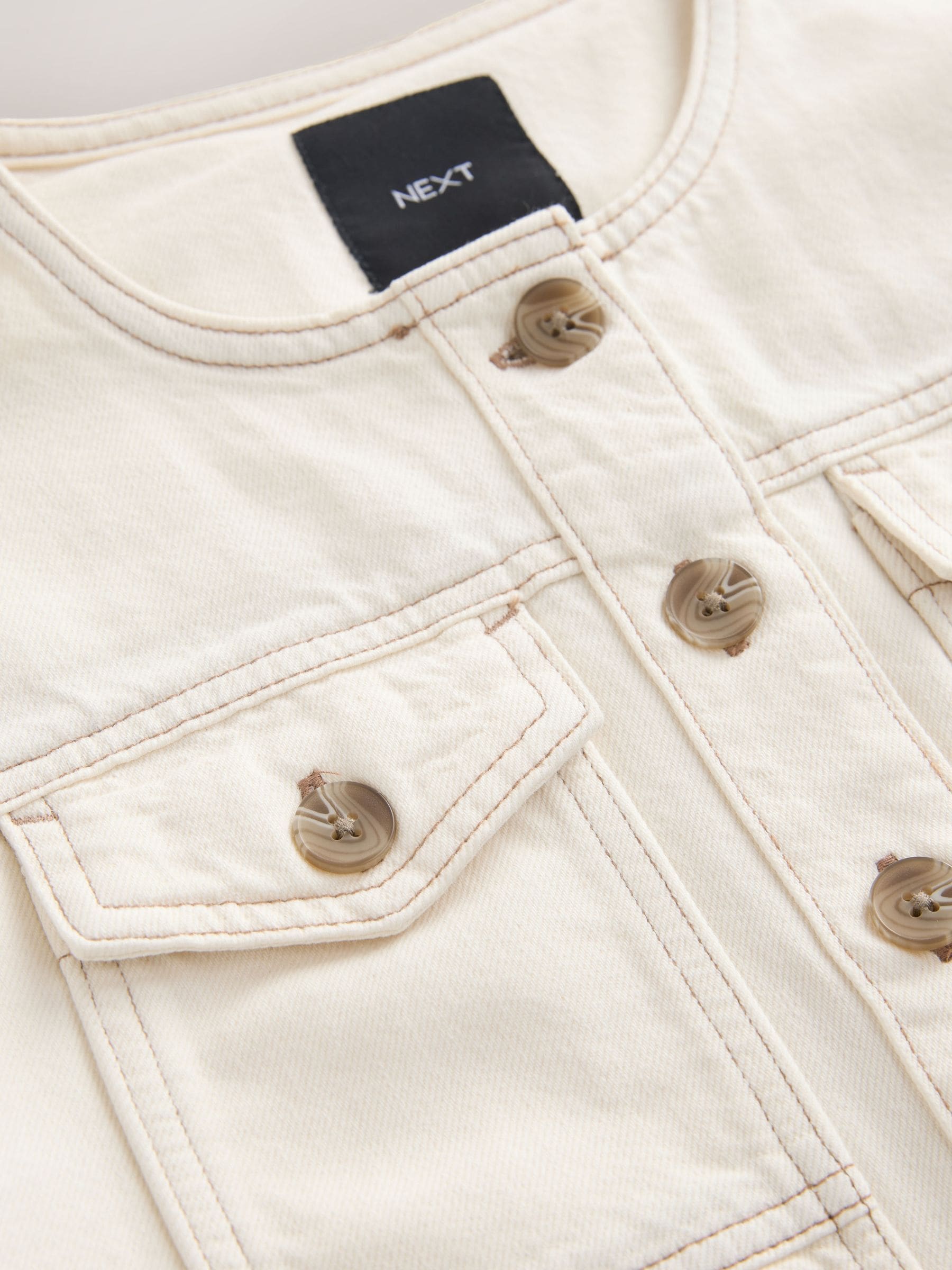 Buy Ecru Collarless Denim Jacket from Next USA