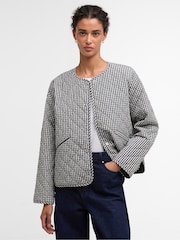 Barbour® Blue Cashel Check Collarless Quilted Jacket - Image 1 of 7