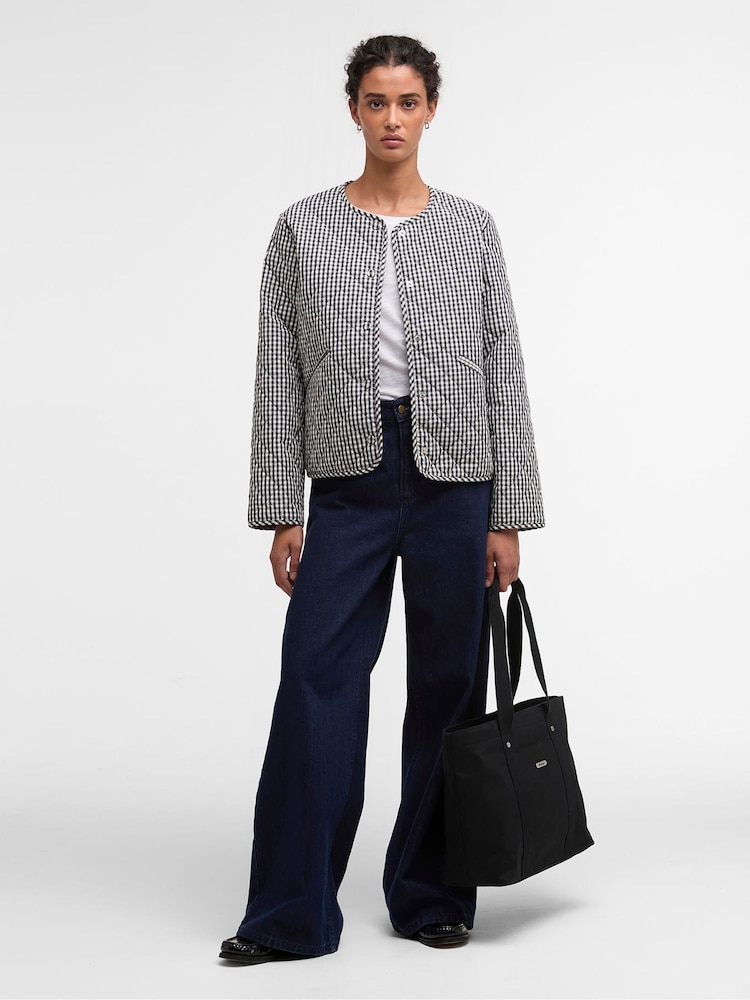 Barbour® Blue Cashel Check Collarless Quilted Jacket - Image 2 of 7