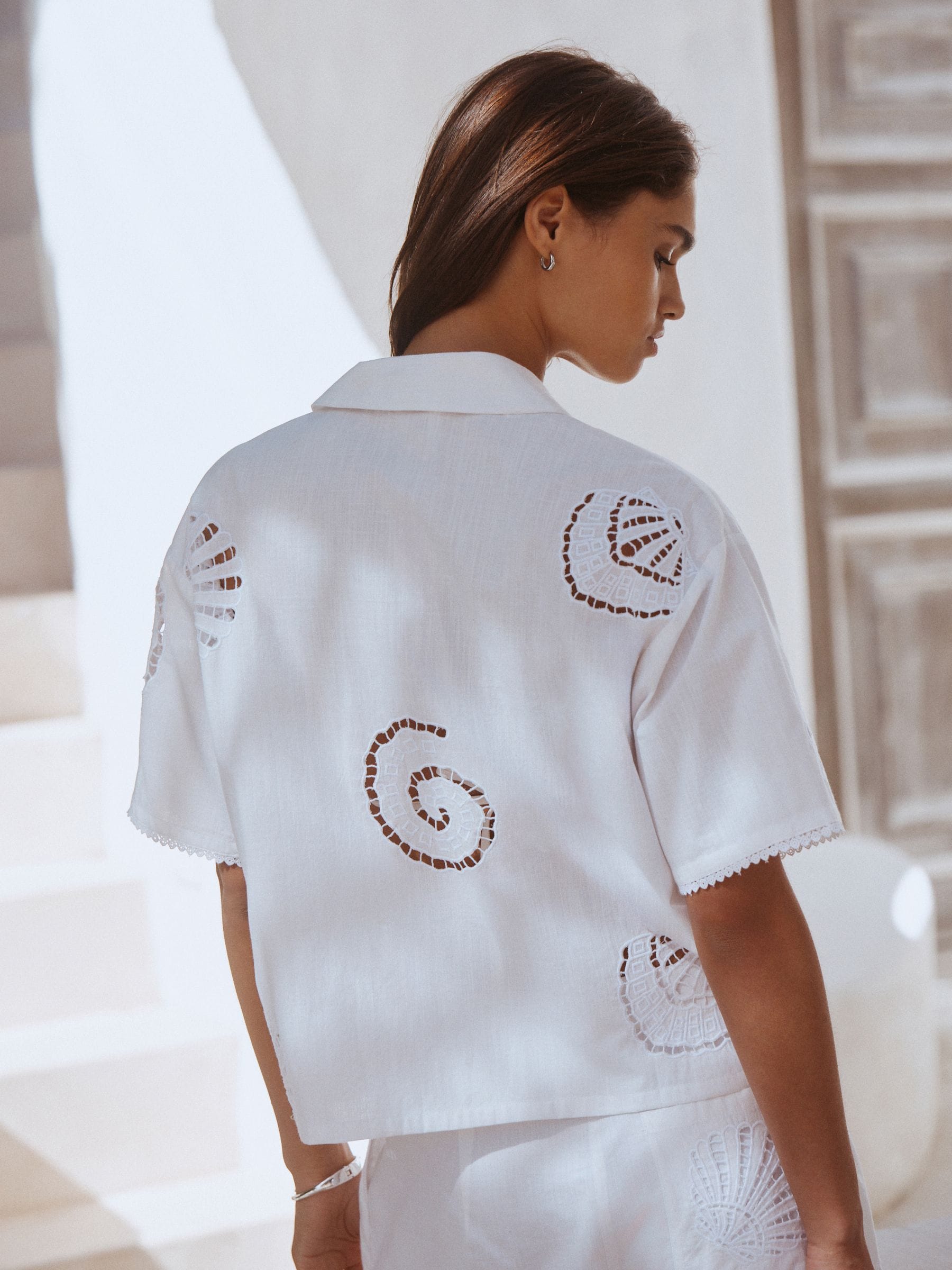 Buy White - Broderie Shell Short Sleeve Shirt from Next Brazil