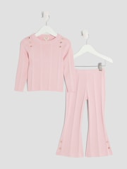 River Island Pink Girls Button Detail Flare Trousers Set - Image 1 of 5