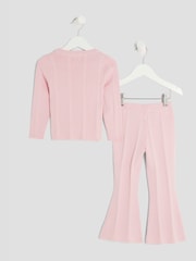 River Island Pink Girls Button Detail Flare Trousers Set - Image 2 of 5