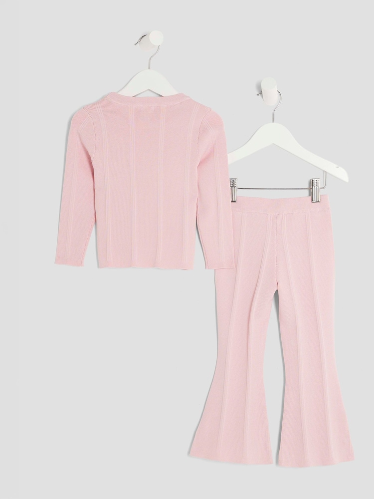 River Island Pink Girls Button Detail Flare Trousers Set - Image 2 of 5