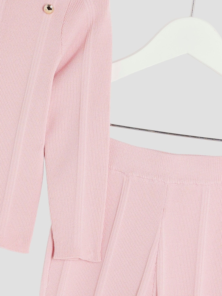 River Island Pink Girls Button Detail Flare Trousers Set - Image 5 of 5