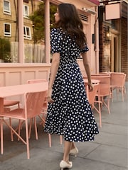 Baukjen Mini Navy Blue Lina Printed Midi Polka Dress - Image 2 of 5