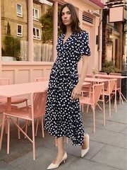 Baukjen Mini Navy Blue Lina Printed Midi Polka Dress - Image 3 of 5