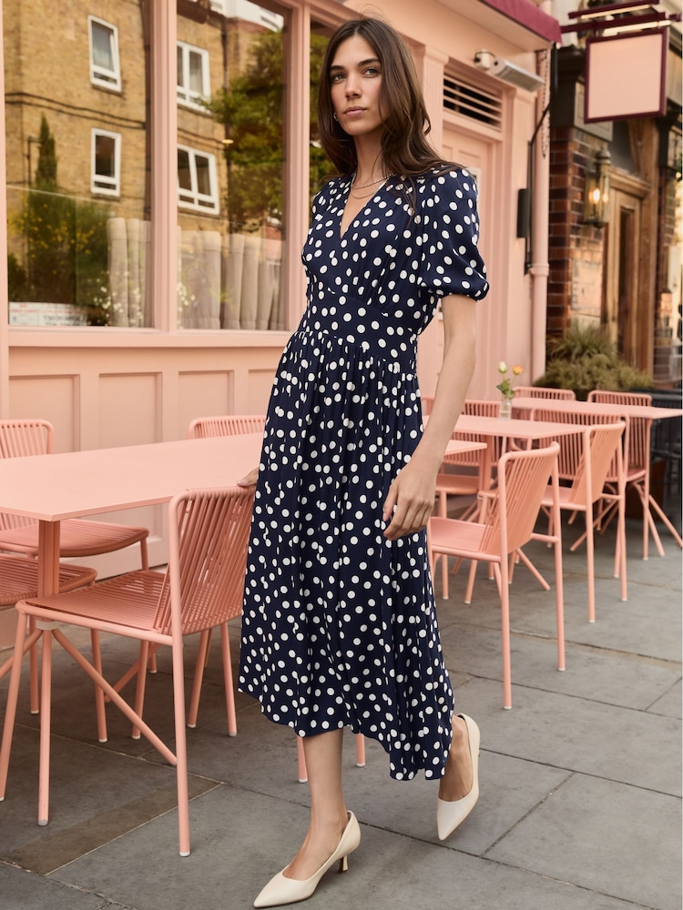 Baukjen Mini Navy Blue Lina Printed Midi Polka Dress - Image 3 of 5