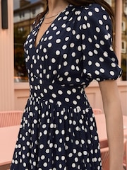 Baukjen Mini Navy Blue Lina Printed Midi Polka Dress - Image 4 of 5