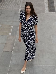 Baukjen Mini Navy Blue Lina Printed Midi Polka Dress - Image 5 of 5
