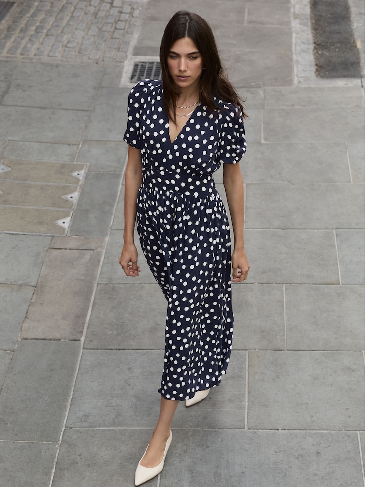Baukjen Mini Navy Blue Lina Printed Midi Polka Dress - Image 5 of 5