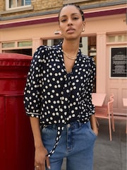 Baukjen Mini Blue Amalie Printed Tie Neck Blouse Polka - Image 1 of 5
