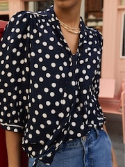 Baukjen Mini Blue Amalie Printed Tie Neck Blouse Polka - Image 2 of 5
