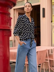 Baukjen Mini Blue Amalie Printed Tie Neck Blouse Polka - Image 4 of 5