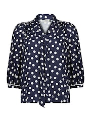 Baukjen Mini Blue Amalie Printed Tie Neck Blouse Polka - Image 5 of 5