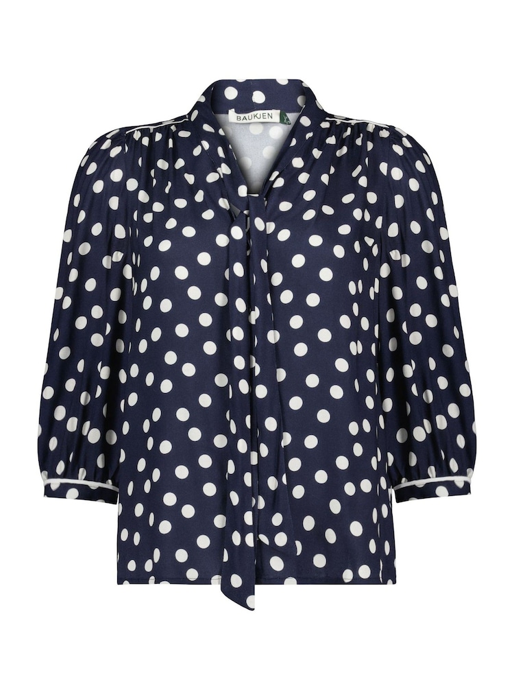 Baukjen Mini Blue Amalie Printed Tie Neck Blouse Polka - Image 5 of 5