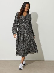PixieGirl Petite Brown Folk Midaxi Dress - Image 1 of 5