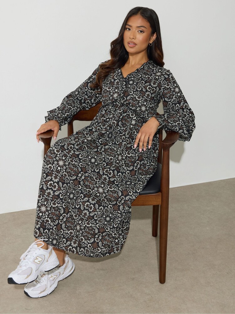 PixieGirl Petite Brown Folk Midaxi Dress - Image 2 of 5