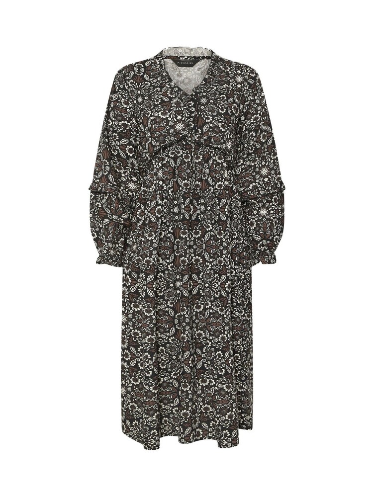 PixieGirl Petite Brown Folk Midaxi Dress - Image 5 of 5