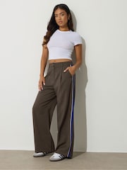 PixieGirl Petite Brown Side Stripe Wide Leg Trousers - Image 1 of 5