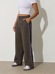 PixieGirl Petite Brown Side Stripe Wide Leg Trousers - Image 2 of 5