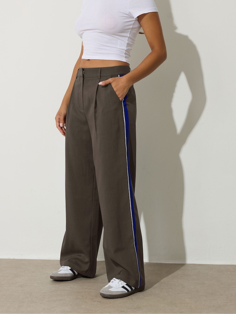 PixieGirl Petite Brown Side Stripe Wide Leg Trousers - Image 2 of 5