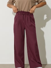 PixieGirl Petite Red Paper Bag Tie Wide Leg Trousers - Image 2 of 5