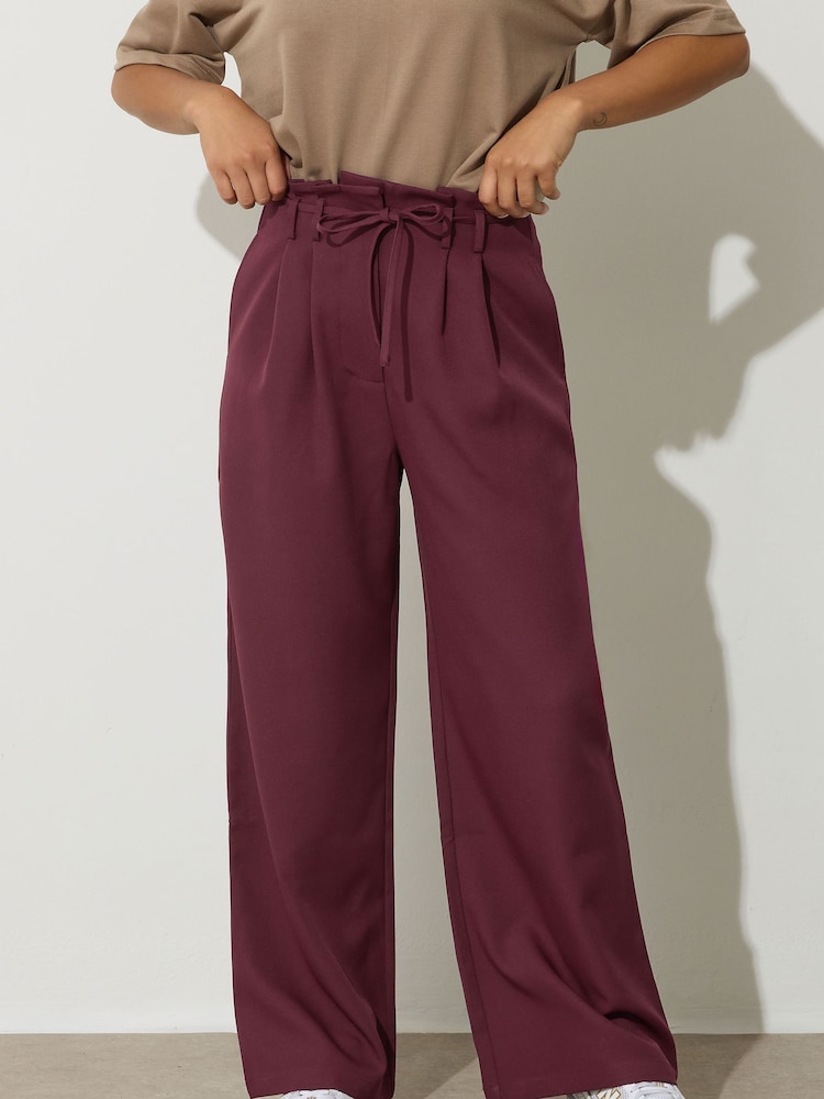 PixieGirl Petite Red Paper Bag Tie Wide Leg Trousers - Image 2 of 5 PixieGirl Petite Red Paper Bag Tie Wide Leg Trousers - Image 2 of 5