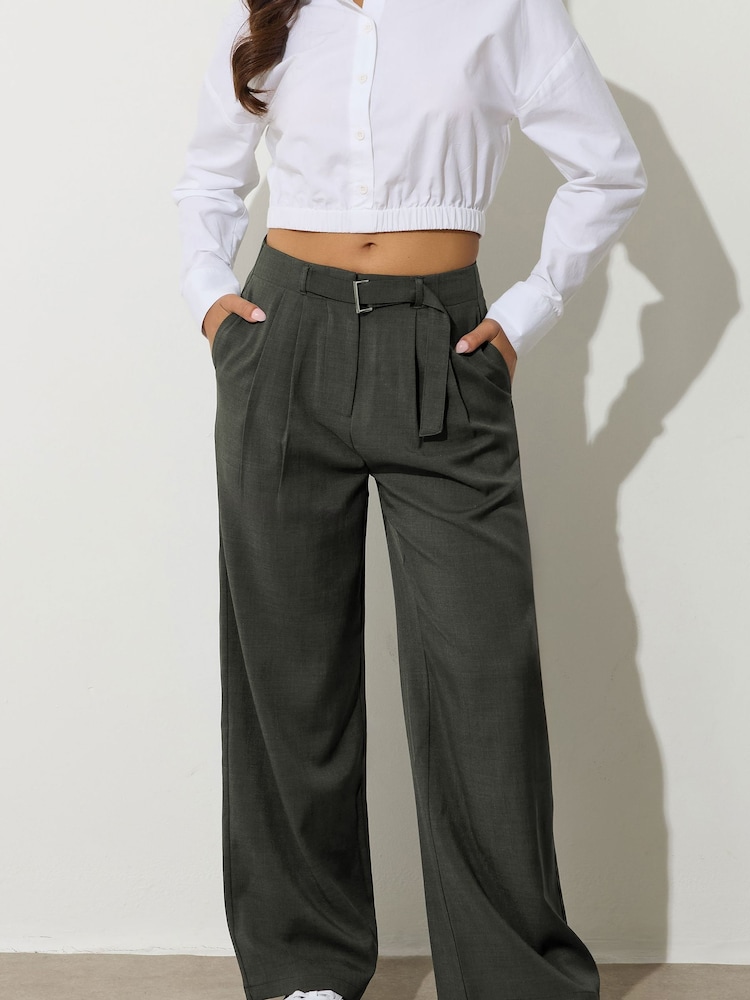 أخضر - PixieGirl Petite Buckle Belt Wide Leg Trousers - صورة 2 من 5 أخضر - PixieGirl Petite Buckle Belt Wide Leg Trousers - صورة 2 من 5