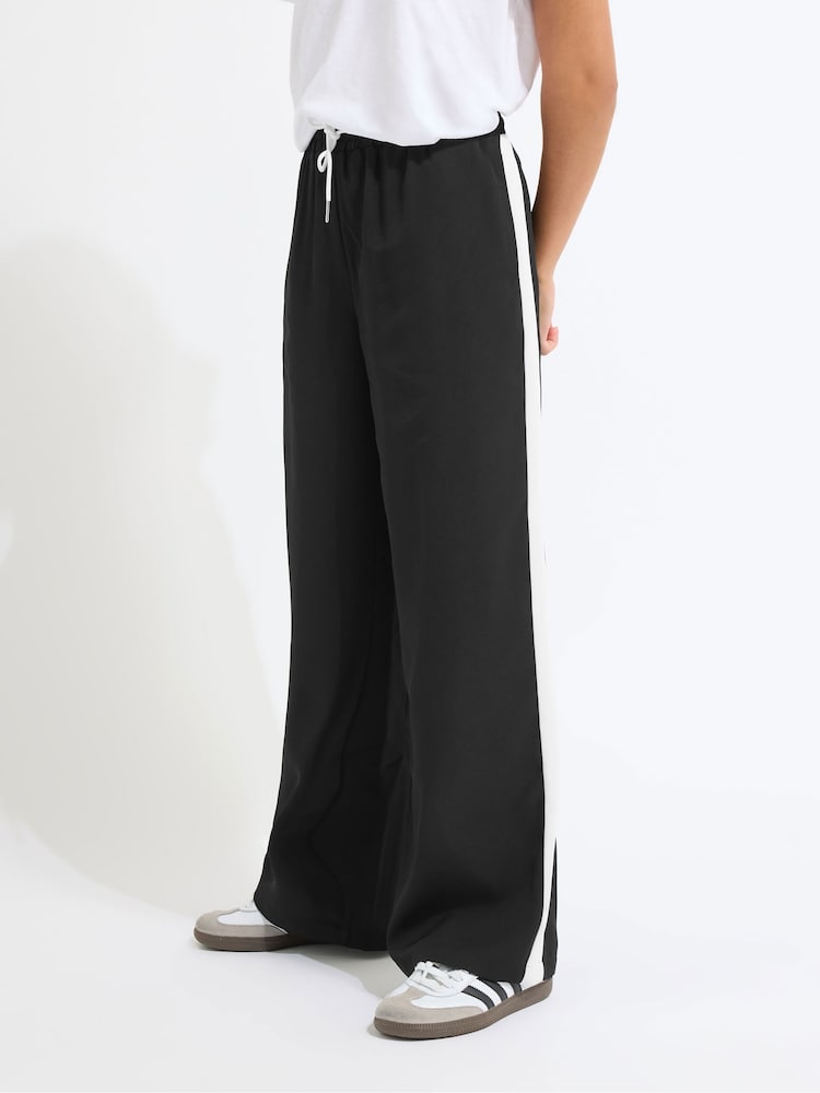 PixieGirl Petite Black Side Stripe Wide Leg Trousers - Image 2 of 5 PixieGirl Petite Black Side Stripe Wide Leg Trousers - Image 2 of 5