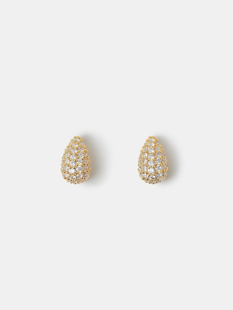 Accessorize 14ct Gold Diamanté Curve Teardrop Earrings - Image 1 of 2 Accessorize 14ct Gold Diamanté Curve Teardrop Earrings - Image 1 of 2