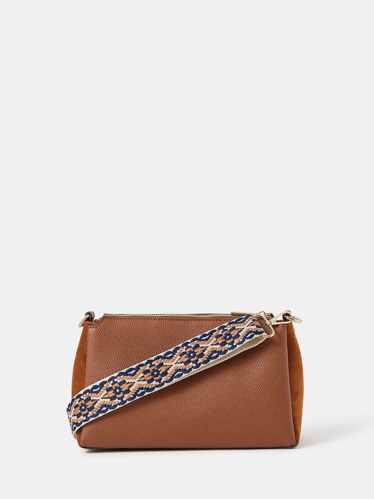Accessorize Brown Webbing Strap Suedette Cross-Body Bag - Image 1 of 5