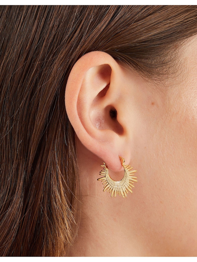 Accessorize 14ct Gold Sun Beam Hoop Earrings - Image 3 of 3 Accessorize 14ct Gold Sun Beam Hoop Earrings - Image 3 of 3
